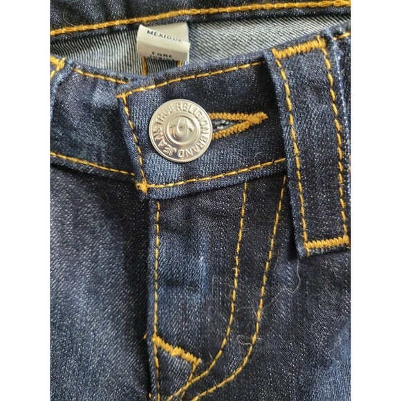 True Religion Straight Jeans -Red Orange Stitch-Lonestar Dark -Size 25- NWT $189 - Picture 5 of 13